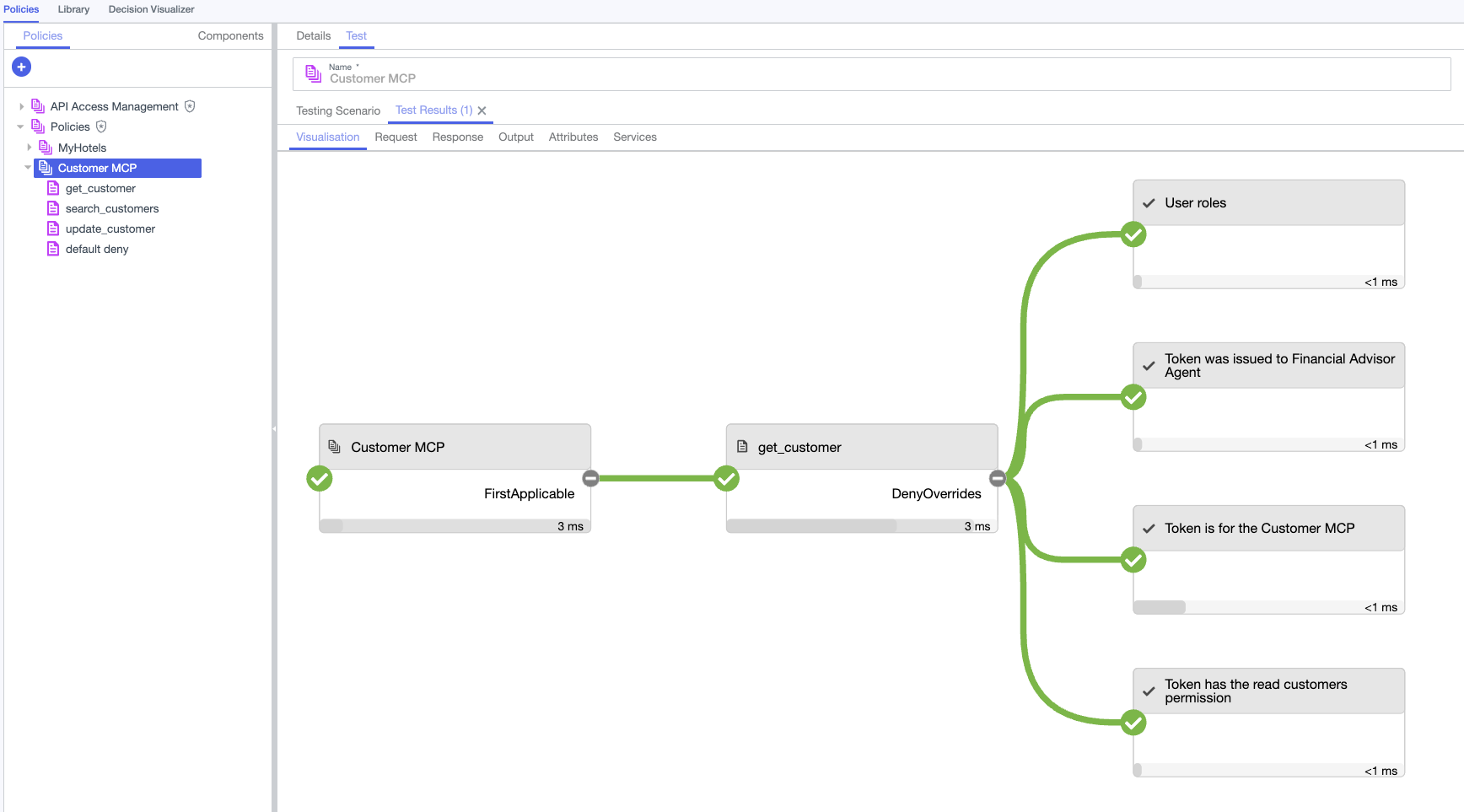 PingOne Authorize decision outcome — showing PERMIT with resolved attributes and statement details